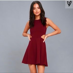 Lulus burgundy red toast to you wine cut out a line skater mini dress medium